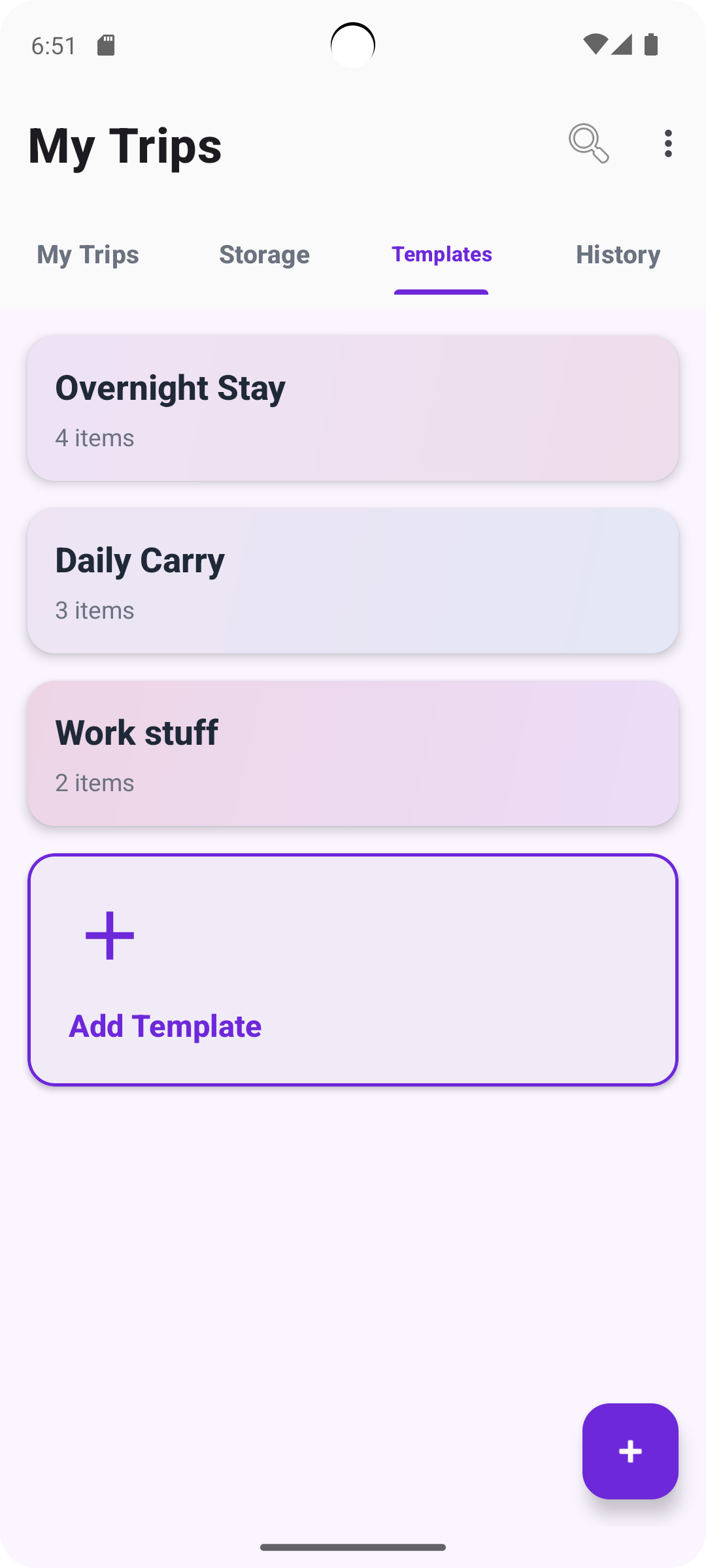 PicPack App - Trip Templates